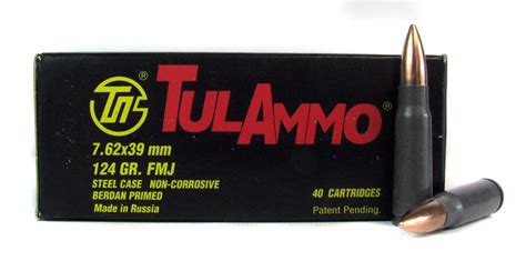 tulammo 7.62 x39mm 124 gr fmj steel case 40 box|TULAMMO 7.62X39MM 124 GRAIN HP (CASE).